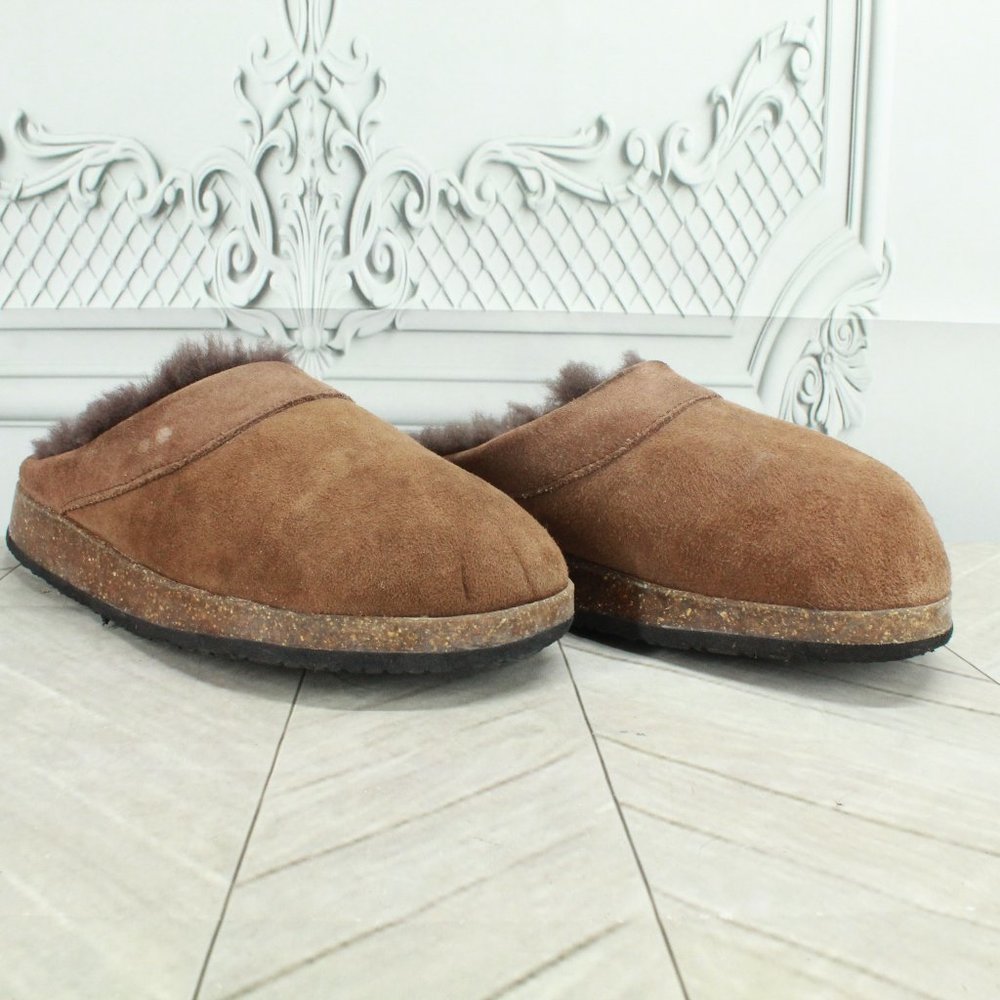 *LL Bean Brown Suede Slip-On Shearling Lined Clogs Slippers Size 10.5 Inches - Picture 3 of 9
